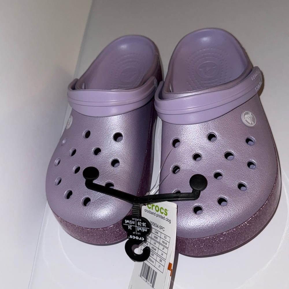 CROCS Crocband Clogs Shoes #205834-5PC Purple Glitter Unisex Women's 8/Men's 6 - Picture 2 of 5